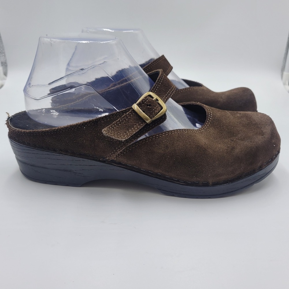 Clogs Chocolate Brown Suede Mary Jane Mules Made in Italy Womens 10W Comfort